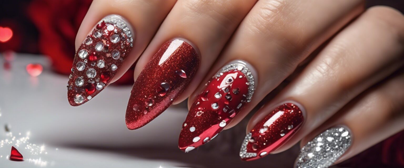 Glitter y rhinestones en uÃ±as